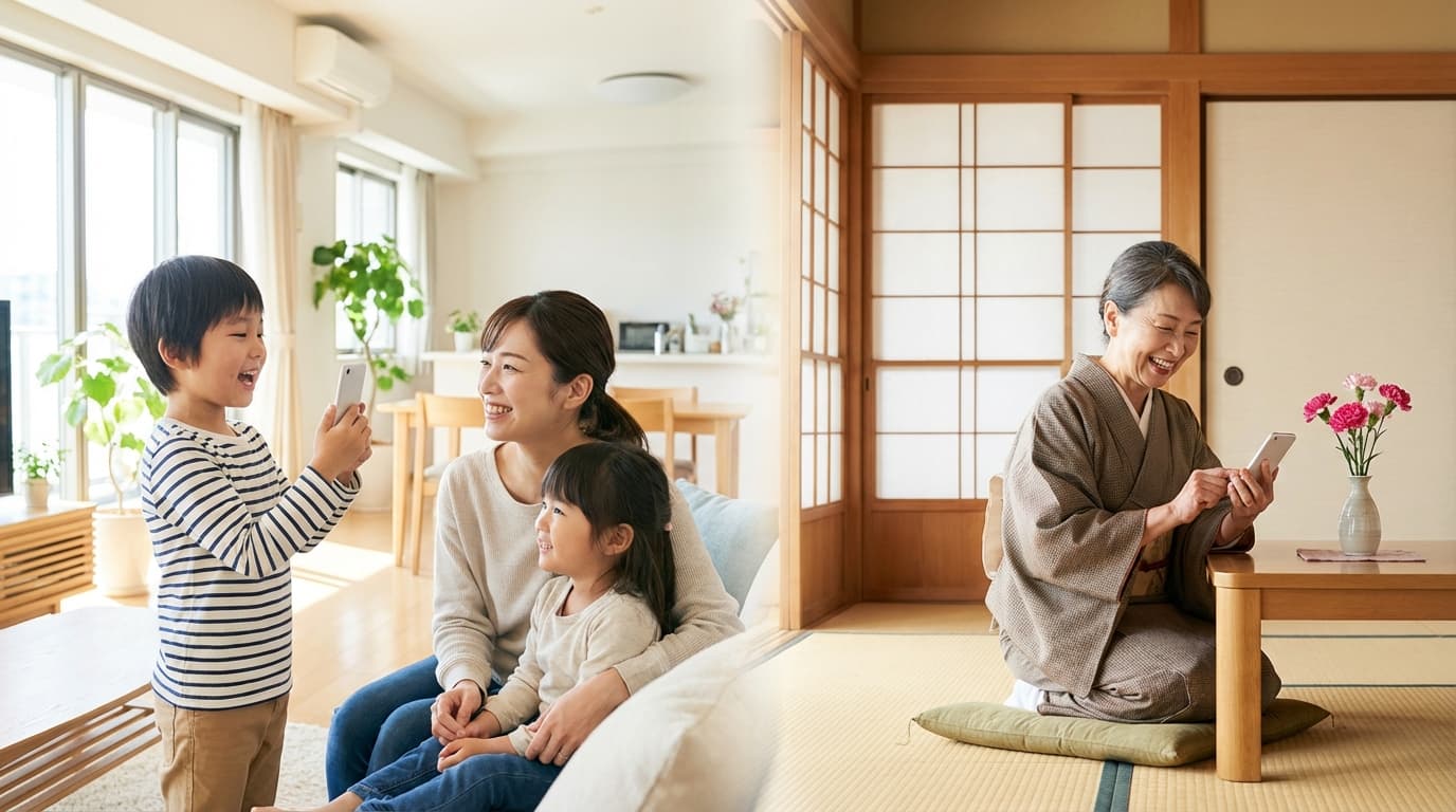 孫の声のプレゼントを聴いて涙するおばあちゃん
